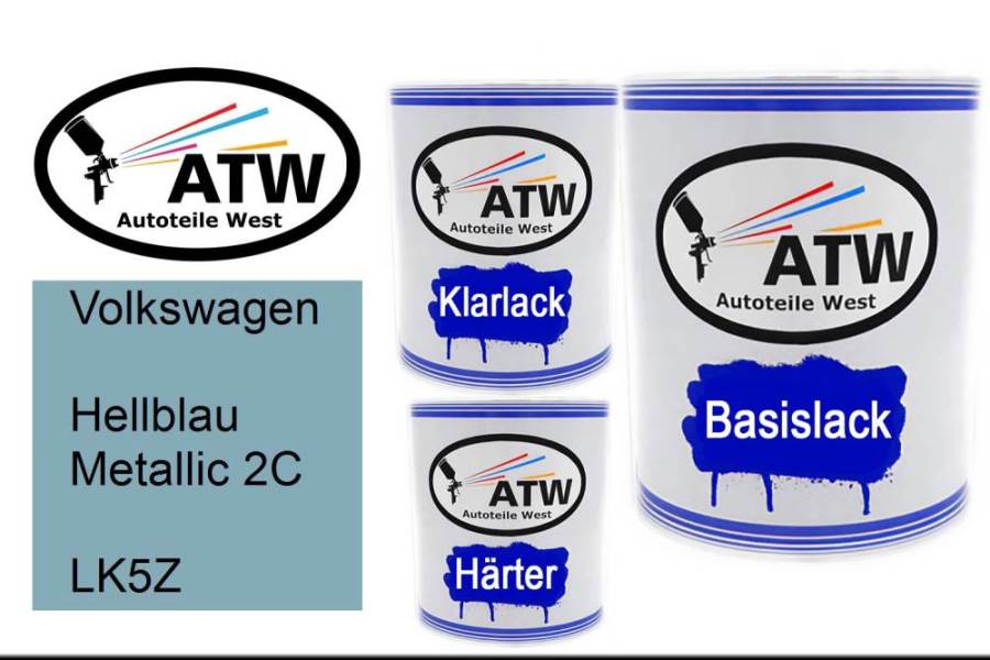 Volkswagen, Hellblau Metallic 2C, LK5Z: 1L Lackdose + 1L Klarlack + 500ml Härter - Set, von ATW Autoteile West.